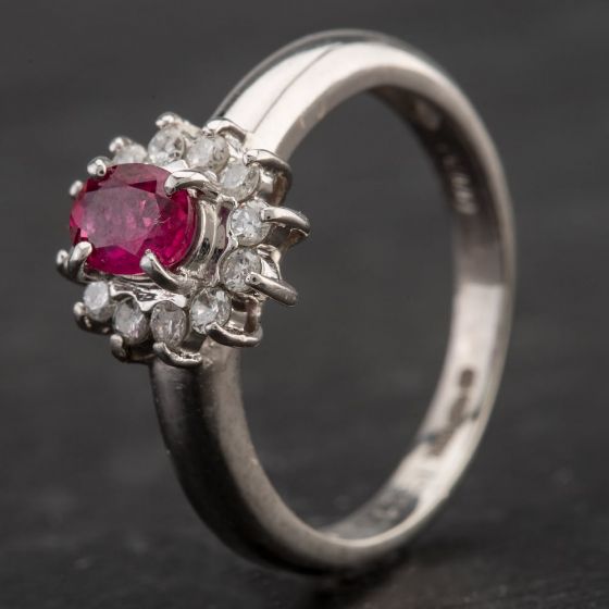 Second Hand Platinum 0.51ct Ruby & 0.24ct Diamond Cluster Ring 4335142