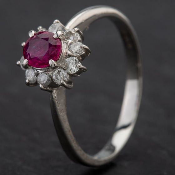 Second Hand Platinum Diamond Ruby Cluster Ring 4335143