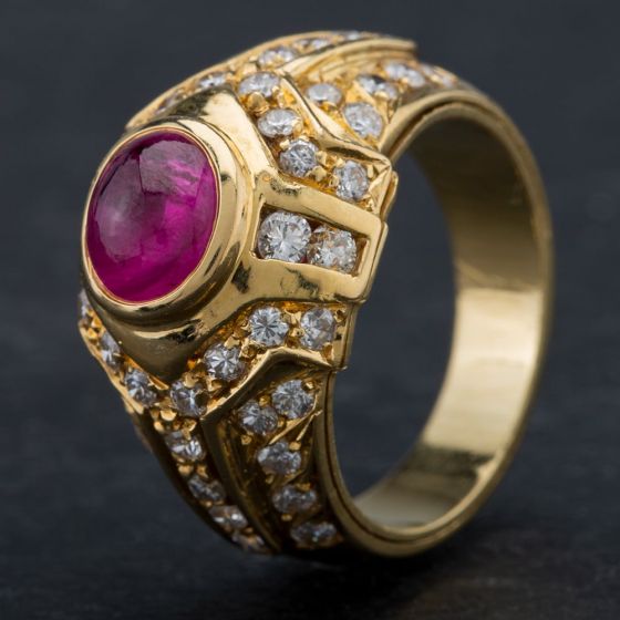 Second Hand 18ct Yellow Gold Ruby Emerald Diamond Dress Ring 4335152