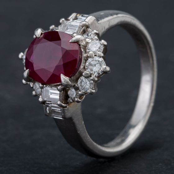 Second Hand Platinum 0.91ct Ruby & 2.62ct Brilliant Diamond Cluster Ring 4335160