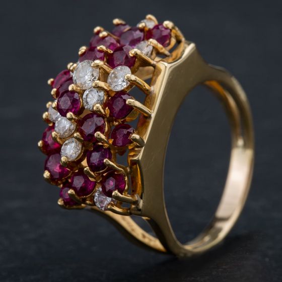 Second Hand 14ct Yellow Gold 2.50ct Ruby & 1.25ct Brilliant Diamond Cluster Ring 4335162