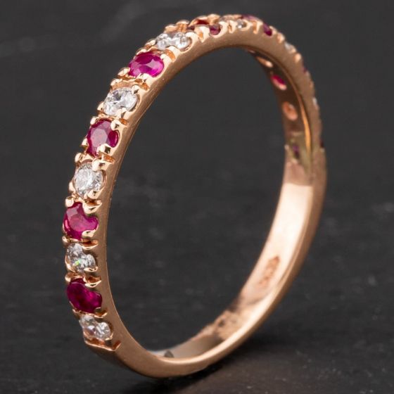 Second Hand 14ct Rose Gold 0.36ct Ruby & Brilliant Cut 0.24ct Diamond Half Eternity Ring 4335169