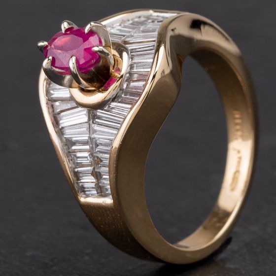 Second Hand 14ct Yellow Gold Ruby and Diamond Dress Ring 4335190