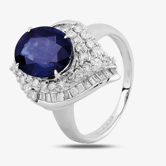 Second Hand Platinum 3.60ct Sapphire & 1.00ct Diamond Cluster Ring 4336009