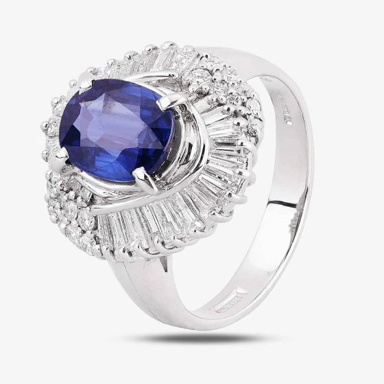 Second Hand Platinum 2.35ct Sapphire & 1.08ct Diamond Halo Ring 4336023
