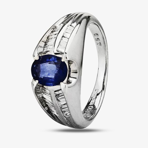 Second Hand Platinum 0.90ct Sapphire & 0.30ct Diamond Shoulders Ring 4336031
