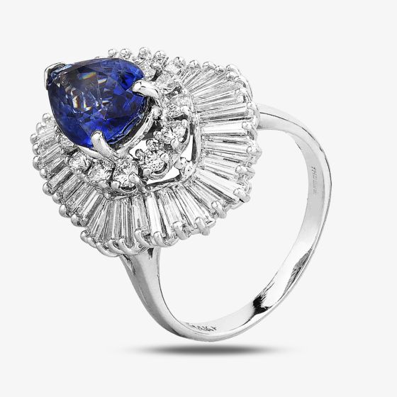 Second Hand White Gold Pear Shaped 2.00ct Sapphire & 3.00ct Diamond Cluster Ring 4336043