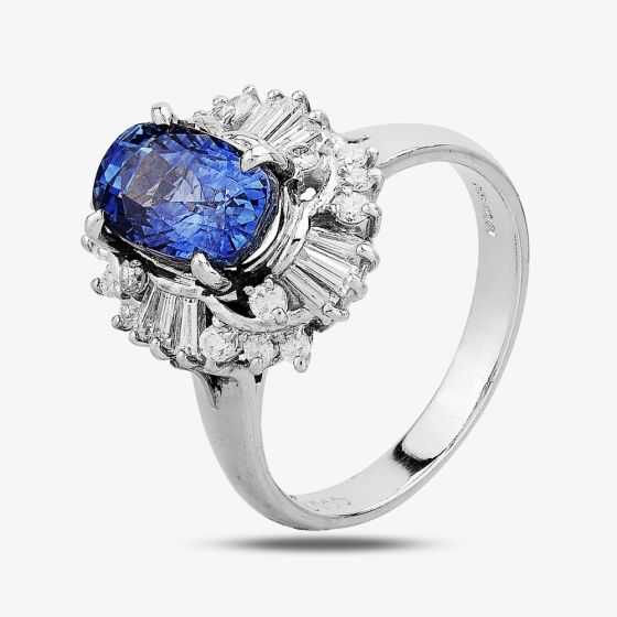 Second Hand Platinum 2.95ct Sapphire & 0.50ct Diamond Cluster Ring 4336046