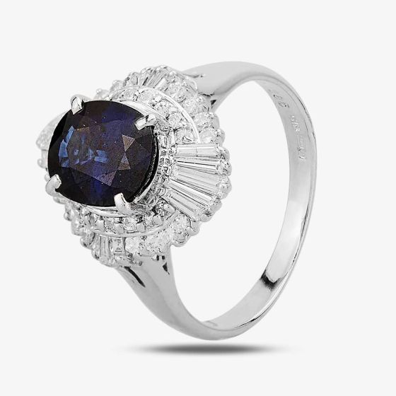 Second Hand Platinum Sapphire Diamond Cluster Ring 4336049