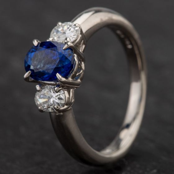 Second Hand Platinum Three Stone Oval Sapphire Diamond Ring 4336085