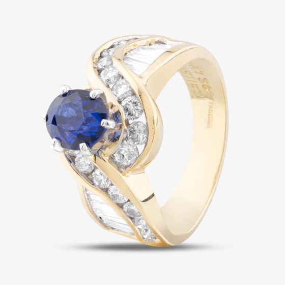 Second Hand 18ct Yellow Gold 1.39ct Oval Cut Sapphire & 1.40ct Diamond Twist Cluster Ring 43361017