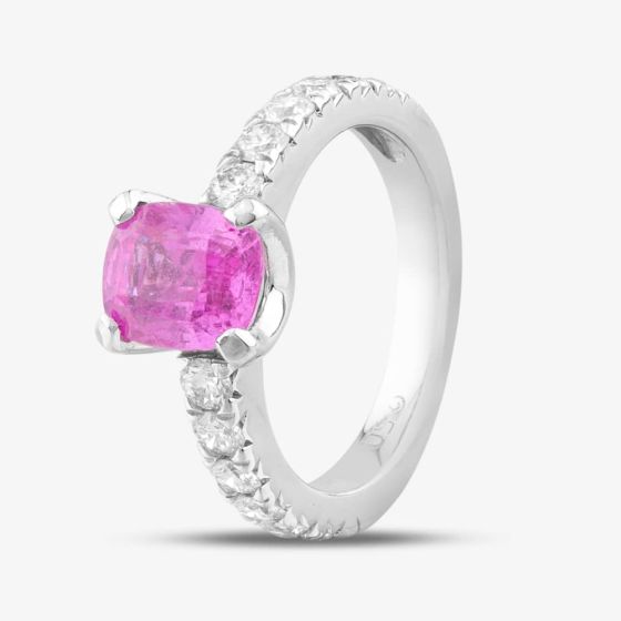 Second Hand 14ct White Gold Pink Sapphire & Brilliant Cut Diamond Dress Ring 43361020