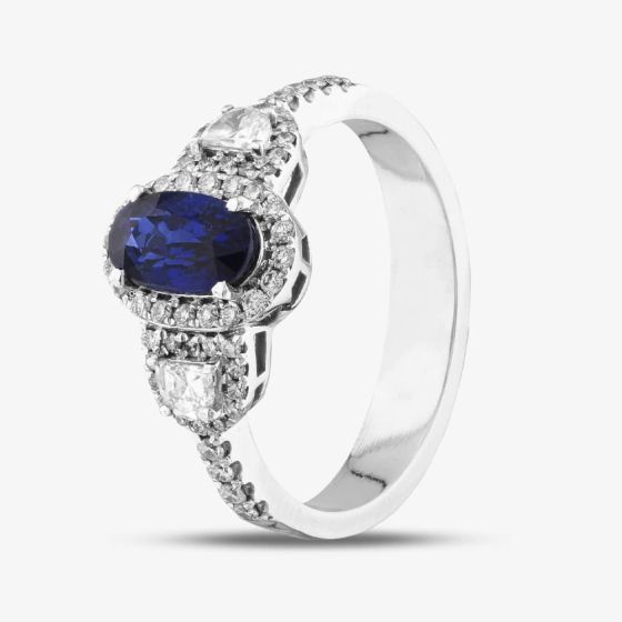 Second Hand 18ct White Gold Sapphire & Diamond Oval Cluster Ring 43361050