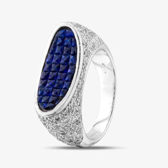 Second Hand 18ct White Gold Sapphire & Brilliant Cut Diamond Oval Pave Dress Ring 43361092