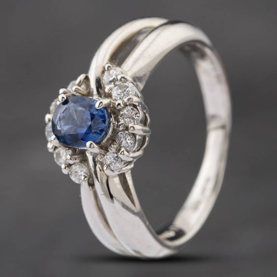 Second Hand Platinum 0.58ct Sapphire & 0.20ct Brilliant Cut Diamond Round Cluster Ring 43361095