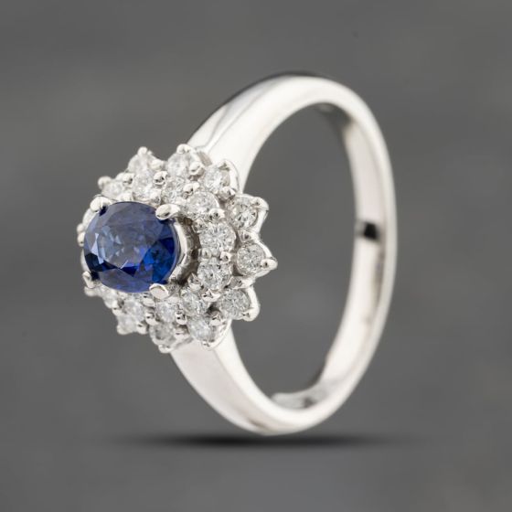 Second Hand Platinum 0.73ct Sapphire & 0.50ct Brilliant Cut Diamond Oval Tiered Cluster Ring 43361109