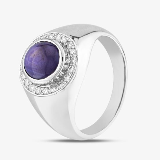 Second Hand Platinum 4.12ct Cabochon Cut Star Sapphire & 0.25ct Brilliant Cut Diamond Oval Cluster Ring 43361115