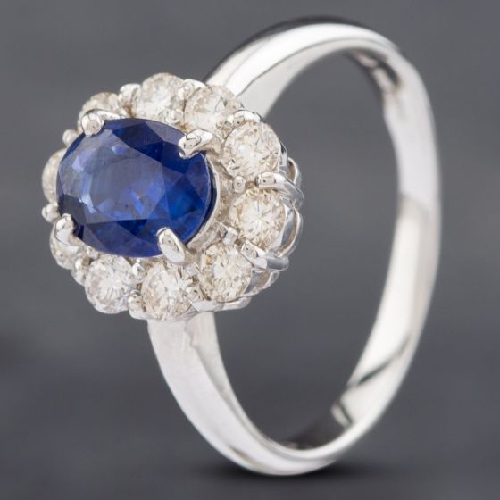 Second Hand Platinum 1.15ct Sapphire & 0.59ct Brilliant Cut Diamond Oval Cluster Ring 43361124