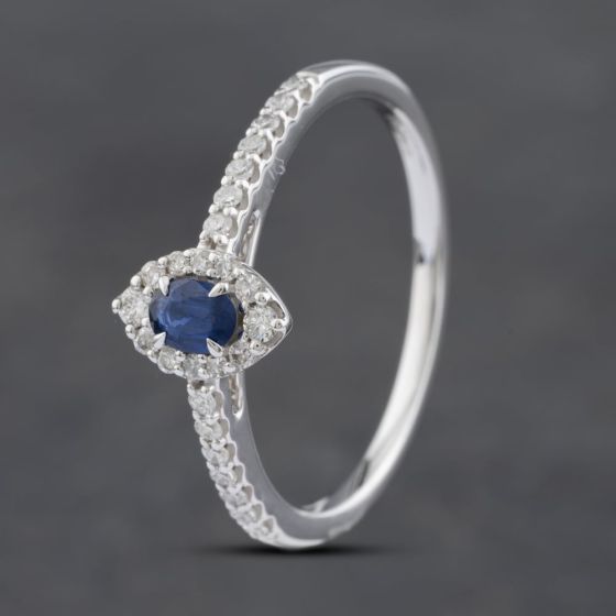 Second Hand 14ct White Gold 0.20ct Sapphire & 0.20ct Diamond Cluster Ring 43361136