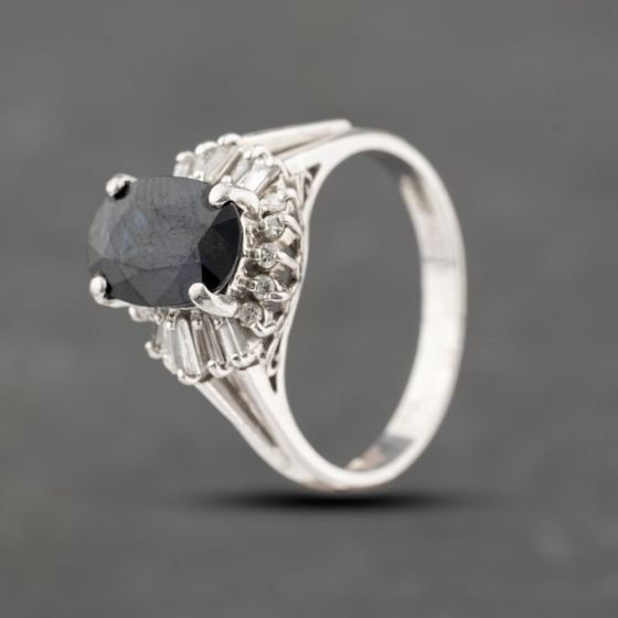 Second Hand Platinum Sapphire & 0.36ct Diamond Oval Cluster Ring 43361140