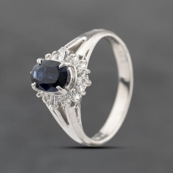 Second Hand Platinum 0.68ct Sapphire & 0.19ct Diamond Oval Cluster Ring 43361147