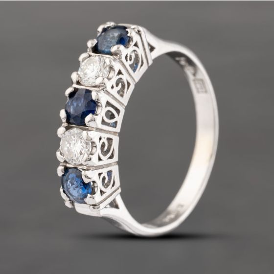 Second Hand Platinum 0.55ct Sapphire & 0.30ct Brilliant Cut Diamond Five Stone Ring 43361157