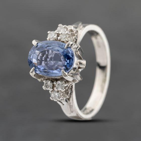 Second Hand Platinum 2.30ct Sapphire & 0.12ct Brilliant Cut Diamond Oval Cluster Ring 43361161