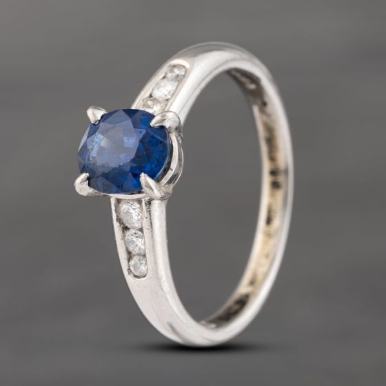 Second Hand Platinum 1.39ct Sapphire & 0.16ct Brilliant Cut Diamond Set Dress Ring 43361163