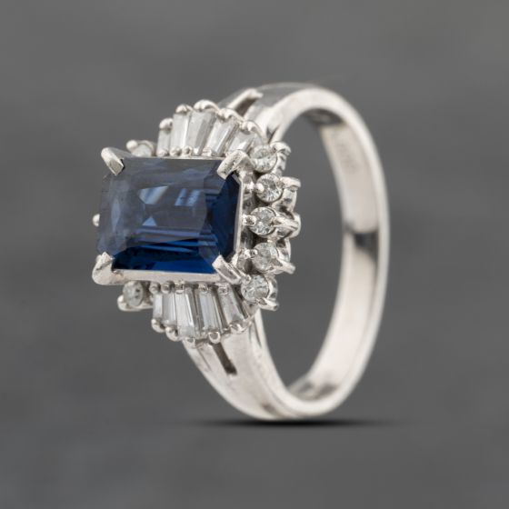 Second Hand Platinum 1.47ct Sapphire & 0.35ct Diamond Rectangle Cluster Ring 43361166