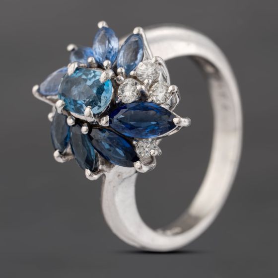 Second Hand Platinum Multi Stone & 0.23ct Diamond Fancy Cluster Ring 43361171