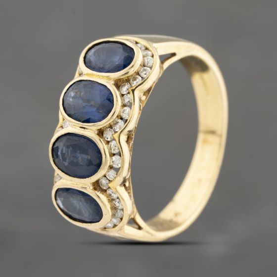 Second Hand 14ct Yellow Gold Sapphire & 0.25ct Diamond Multi Cluster Ring 43361178