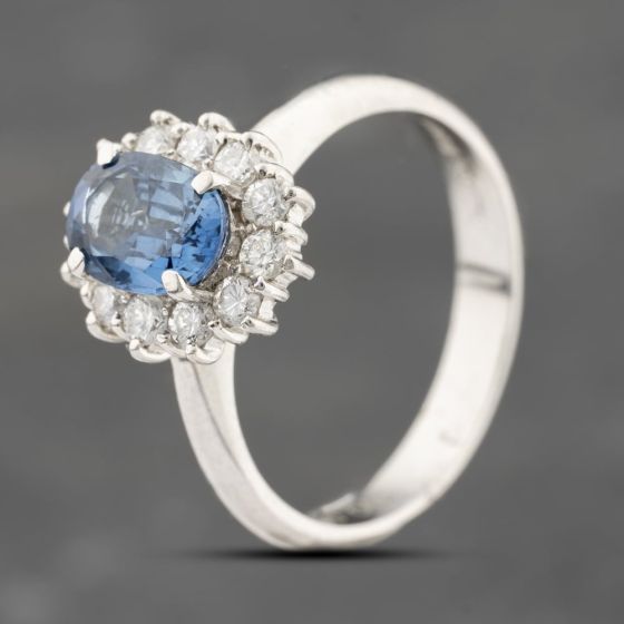 Second Hand Platinum 1.00ct Sapphire & 0.40ct Brilliant Cut Diamond Oval Cluster Ring 43361193