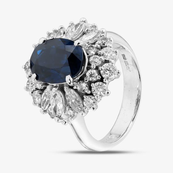 Second Hand Platinum 3.33ct Sapphire & 1.45ct Diamond Oval Cluster Ring 43361201