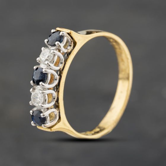 Second Hand 18ct Yellow Gold Sapphire & 0.20ct Brilliant Cut Diamond Half Eternity Ring 43361211