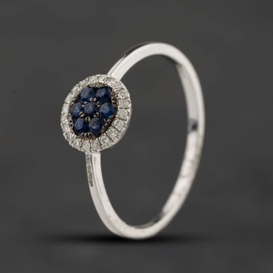 Second Hand 9ct White Gold Sapphire & Diamond Round Cluster Ring 43361219