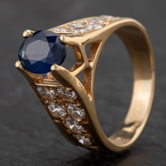 Second Hand 14ct Yellow Gold 2 Row Sapphire and Diamond Ring 4336131