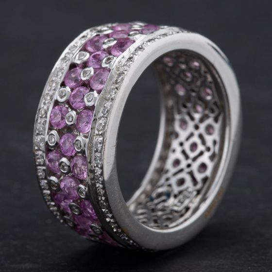 Second Hand 18ct White Gold Pink 3.50ct Pink Sapphire & 0.52ct Diamond Cocktail Ring 4336140