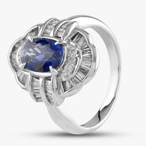 Second Hand Platinum Certificated 1.87ct Sapphire & 0.79ct Diamond Cluster Ring 433615633