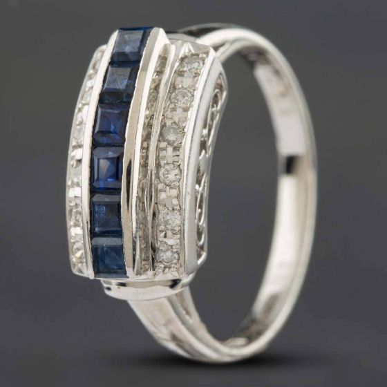 Second Hand Platinum Sapphire & Brilliant Cut Diamond Three Row Dress Ring 433615752