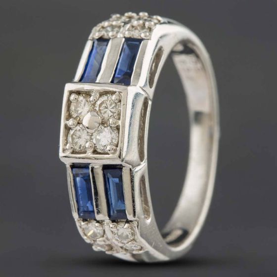 Second Hand Platinum 0.63ct Sapphire & 0.34ct Brilliant Cut Diamond Dress Ring 433615770