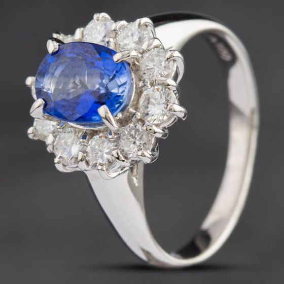 Second Hand Platinum 1.45ct Sapphire & 0.72ct Brilliant Cut Diamond Cluster Ring 4336160