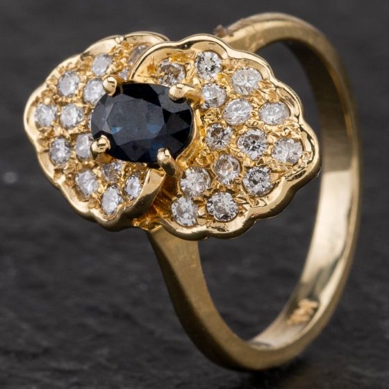 Second Hand 14ct Yellow Gold Diamond and Sapphire Marquise Cluster Ring 4336226