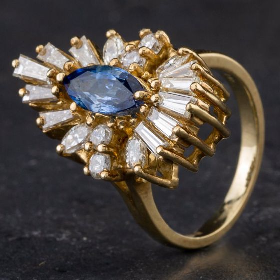 Second Hand 14ct Yellow Gold 1.05ct Sapphire & 1.44ct Diamond Marquise Cluster Ring 4336227