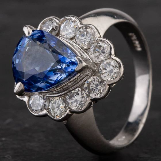 Second Hand Platinum 3.49ct Sapphire & 1.13ct Diamond Cluster Ring 4336234
