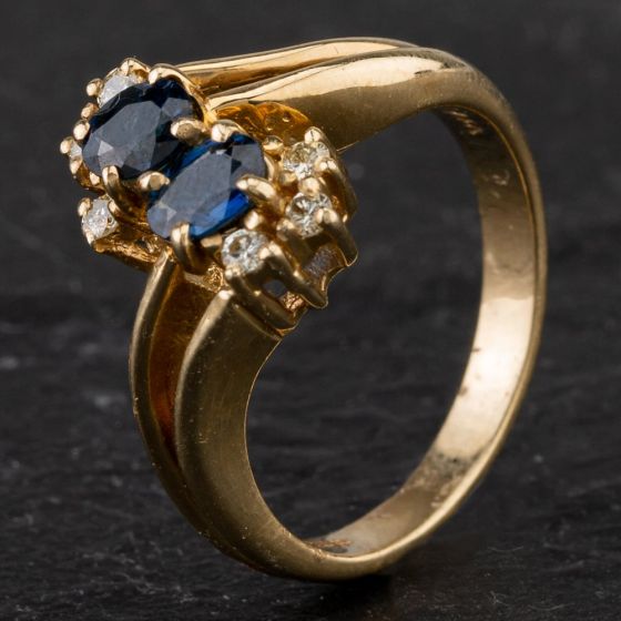 Second Hand 14ct Yellow Gold Diamond and Sapphire Double Cluster Ring 4336246