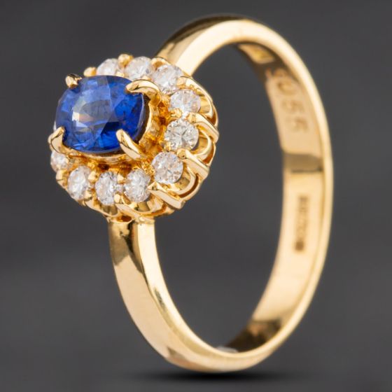 Second Hand 18ct Yellow Gold 0.55ct Sapphire & 0.24ct Brilliant Cut Diamond Cluster Ring 4336497