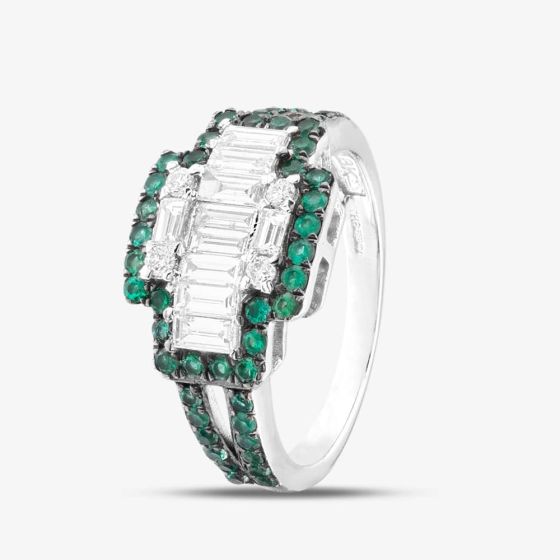 Second Hand 18ct White Gold Emerald & Diamond Fancy Dress Ring 43371029