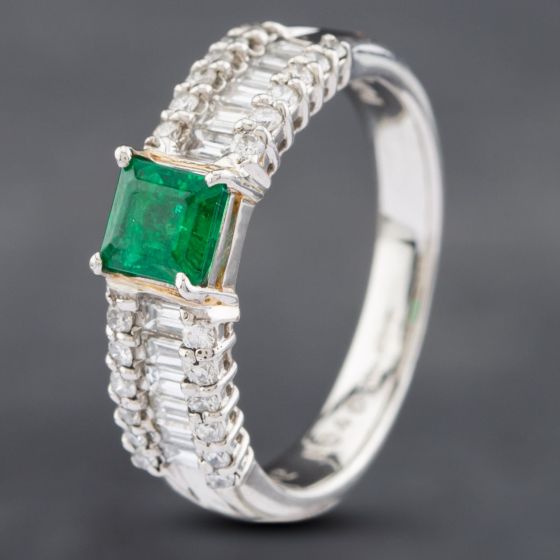 Second Hand Platinum 0.42ct Emerald & 0.46ct Diamond Dress Ring 43371049