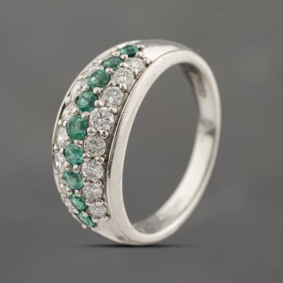 Second Hand Platinum 0.43ct Emerald & 0.62ct Brilliant Cut Diamond Graduated Three Row Ring 43371073