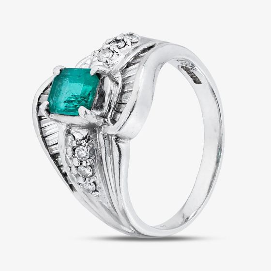 Second Hand Platinum 1.12ct Emerald & 0.75ct Diamond Fancy Cluster Ring 43371077